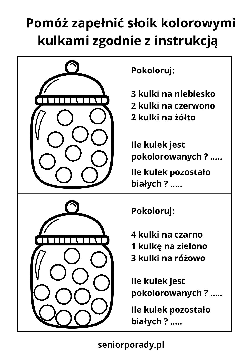 Karta pracy do kolorowania według instrukcji ćwiczenie pamięci skupienia i logicznego myślenia