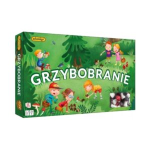 Klasyczna gra Grzybobranie - plansza z lasem i koszyki na grzyby
