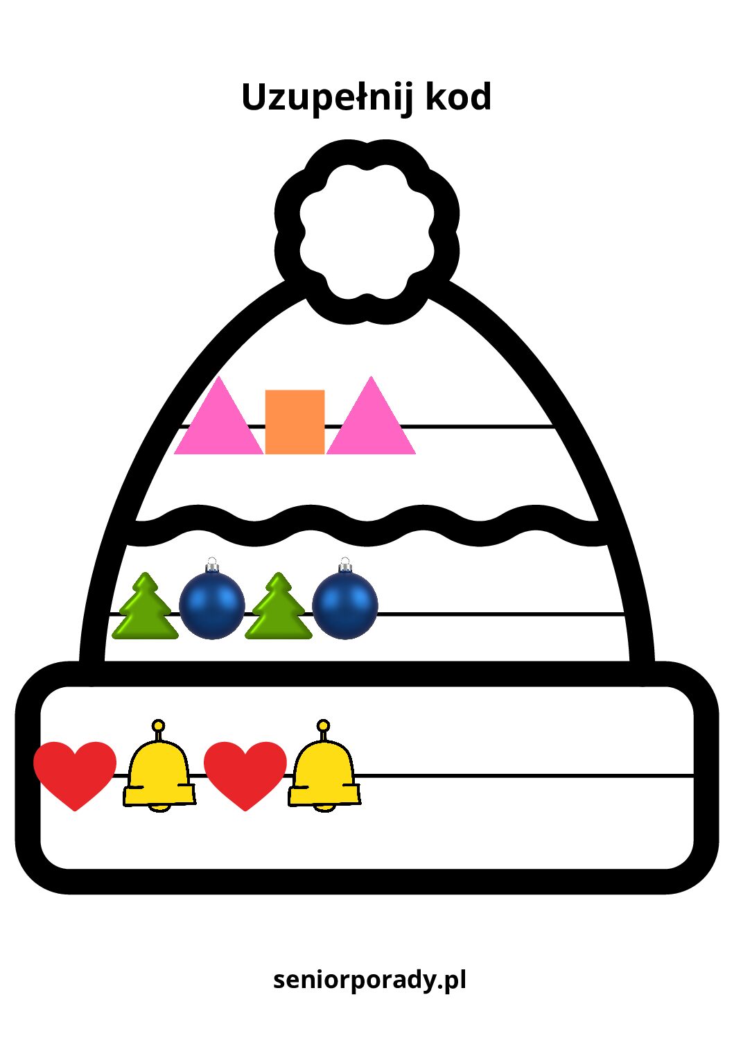 Karta pracy z kodowania dla dzieci (wstęp do programowania). Uzupełnianie zimowego kodu symbolami.