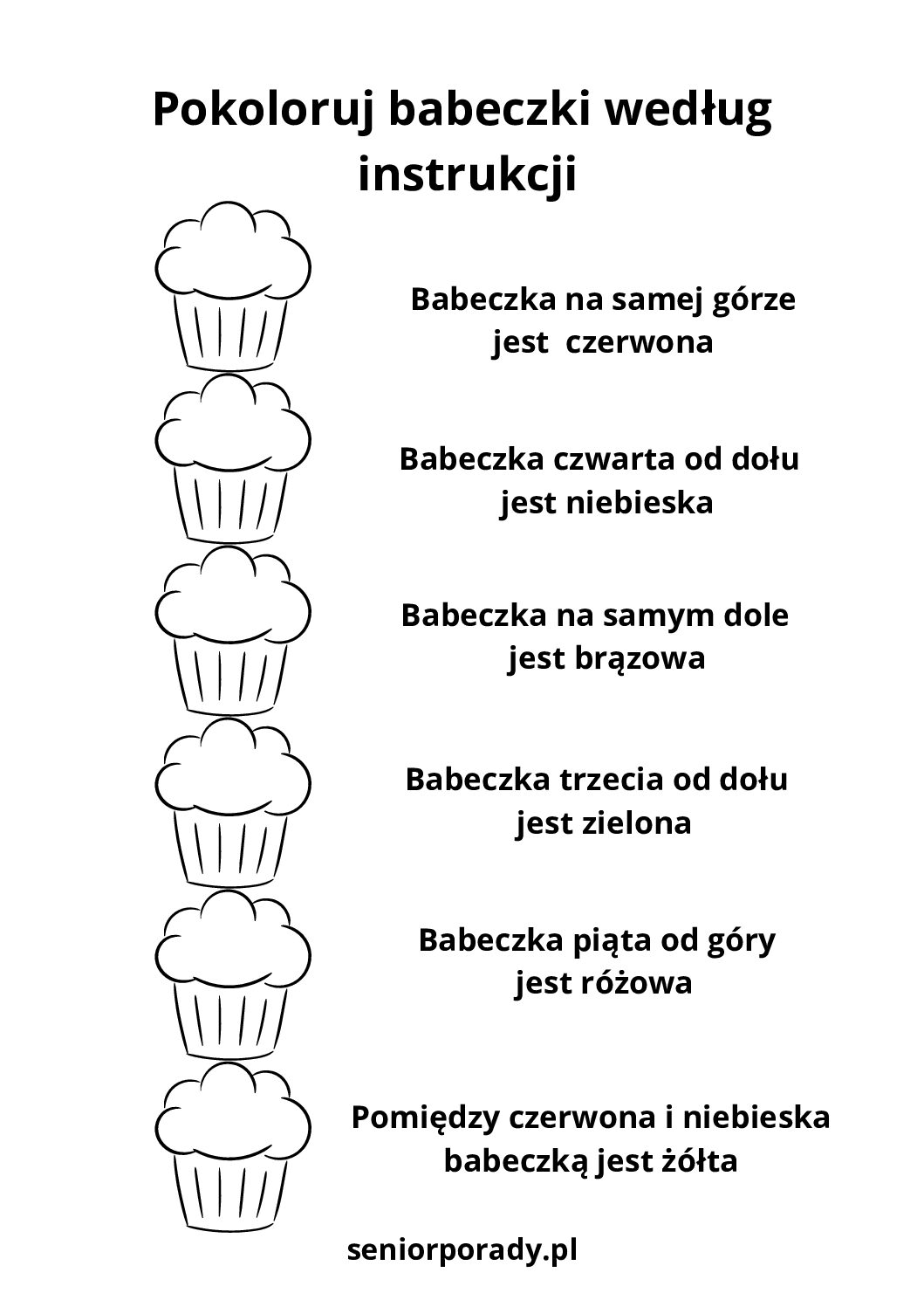 Kolorowanka z babeczkami zadanie na koncentrację i orientację przestrzenną darmowe materiały do druku