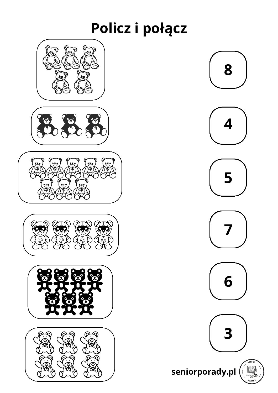 Łamigłówki – Dzień Misia – policz i połącz
