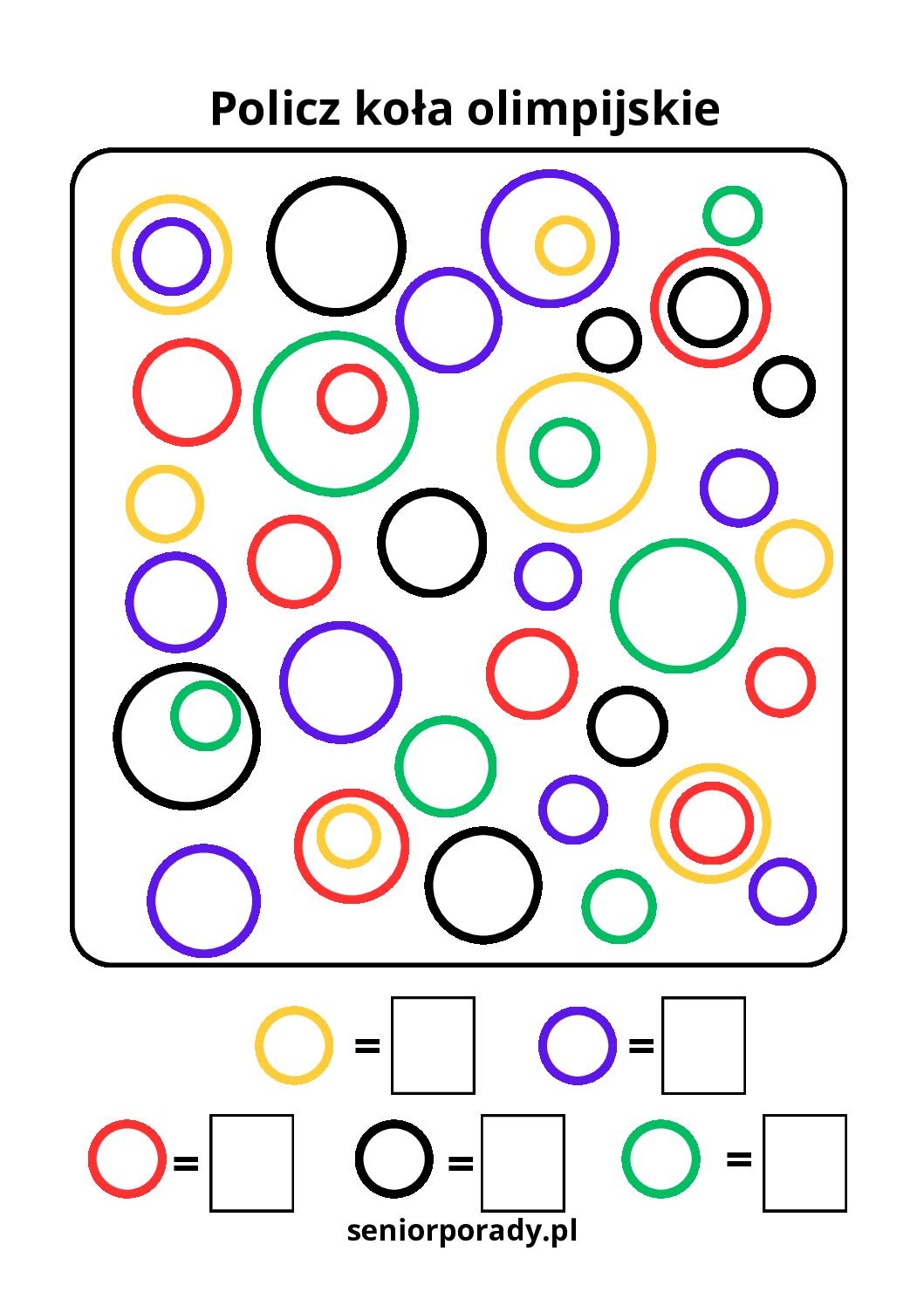 Karta pracy nauka liczenia i spostrzegawczości motyw olimpijski darmowe ćwiczenia do druku