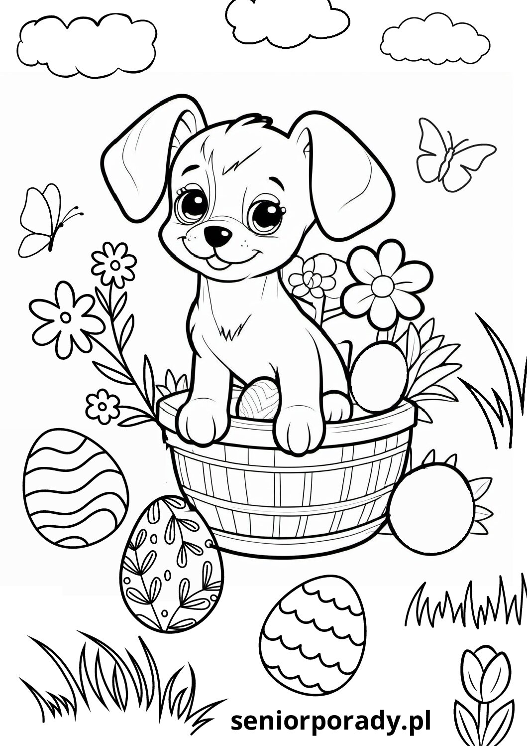 Kolorowanka na Wielkanoc – szczeniaczek
