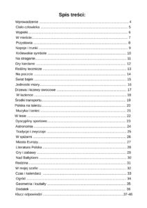 Spis treści e-booka z krzyżówkami dla seniorów. Pokazuje 31 różnych, ciekawych kategorii m.in. astronomia, anatomia, na poczcie oraz klucz odpowiedzi na końcu.